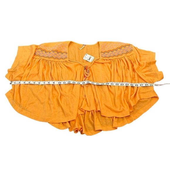 Free People Women’s Market Embroidered V-Neck Top Orange, Size M, NWT - Picture 11 of 13